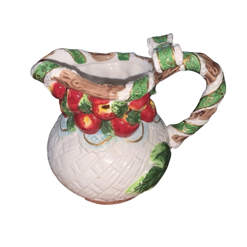 Vintage Farmhouse Apple Pitcher Ceramic 3D -4 In Basket weave